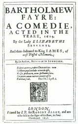 Frontispício de Bartolomeu Fayre: Uma Comédia de Benjamin Jonson (15723-1637) 1631