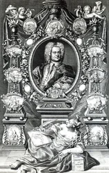Frontispício da História Naval da Inglaterra por Thomas Lediard, publicado em 1735