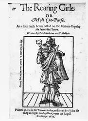 Frontispício de The Roaring Girle ou Moll Cut-Purse por Thomas Middleton (1580-1627) e Thomas Dekker (c.1570-1632) 1611