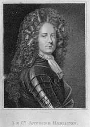 Frontispício para as &39;Memórias do Conde Grammont&39; mostrando um retrato do autor, Antoine Hamilton, gravado por William Nelson Gardiner, edição em inglês, 1809