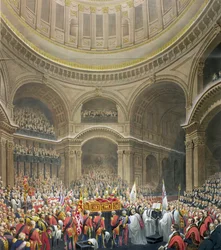 Funeral de Arthur Wellesley (1769-1852) Duque de Wellington em St. Pauls Cathedral, gravado por J. Thomson e EJ Parris, 1852