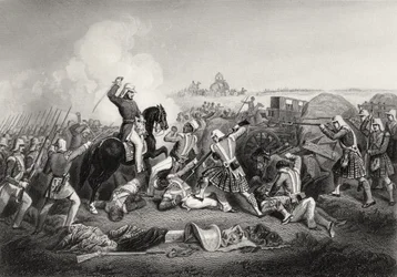 Ataque do General Havelock a Nana Sahib em Futtypore em 1857, de "A História do Motim Indiano", publicado em 1858