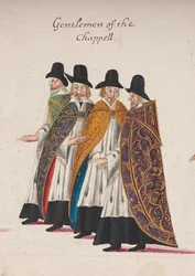 Cavalheiros do Chappell, detalhe de parte do cortejo fúnebre da rainha Elizabeth I para a Abadia de Westminster, 28 de abril de 1603