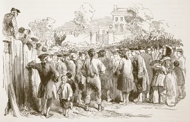 Pregação de George Whitefield, ilustração da história ilustrada de Cassells da Inglaterra (foto sépia)