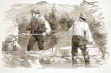 Lavagem de ouro no Diggings, de The Illustrated London News, 1849