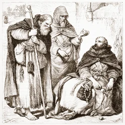 Grupo de frades mendicantes, ilustração da história do protestantismo por James Aitken Wylie (1808-1890), bar. 1878