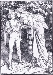 Guenevere envia a sua página a Lancelot para ajuda, ilustração do 
