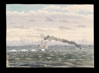 HMS "Rolla" ao largo de Dover, visto dos penhascos