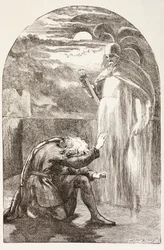 Hamlet vê o Fantasma, o espírito de seu pai, de "The Illustrated Library Shakespeare", publicado em Londres em 1890