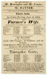 Folheto anunciando uma apresentação de apenas uma noite do Sr. Rayner em "The Farmer&39;s Wife" e "Turnpike Gate" no Theatre, em Leeds