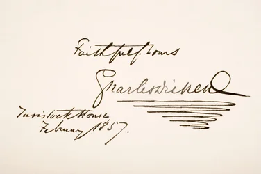 Escrita e assinatura de Charles Dickens, 1857