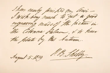 Escrita e assinatura de Percy Bysshe Shelley, 1819