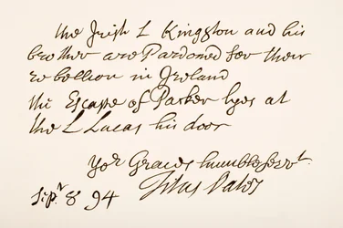 Escrita e assinatura de Titus Oates, 1694