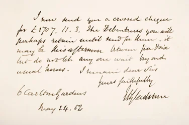 Escrita e assinatura de William Eward Gladstone, 1852