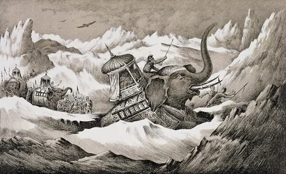 Aníbal (247-c. 1983 aC) e seus elefantes de guerra cruzando os Alpes