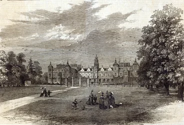 Casa Hatfield, a sede do Marquês de Salisbury, de "The Illustrated London News", 11 de julho de 1874 (gravura)