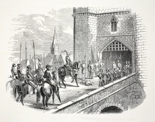 Henry Earl de Richmonds (depois Henry VII) entrada em Shrewsbury sobre o corpo dos Prefeitos, pub. Século XIX (gravura em aço)