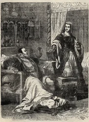 Henrique VIII e a Rainha Catarina Parr (1512-1548) - gravura de "History of England" de Cassell Petter & Galpin