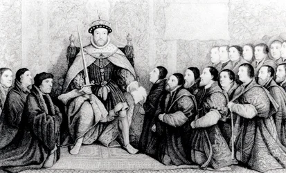 Henrique VIII conferindo a carta aos Cirurgiões Barbeiros