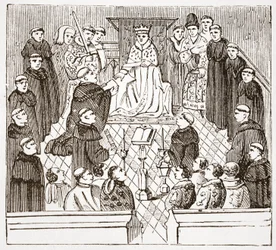Henry V e seu parlamento (do Harleian MMS no museu britânico), ilustração da história do protestantismo por James Aitken Wylie (1808-1890), bar. 1878