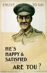 Hes feliz e satisfeito - você é , cartaz de recrutamento britânico da Primeira Guerra Mundial, 1914-18