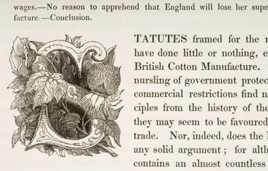 Historiated Initial S, de um livro sobre a British Cotton Manufacturing