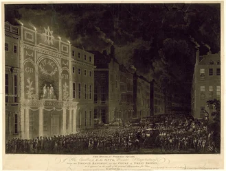 Casa em Portman Square do embaixador francês, iluminado para celebrar a paz, 29 de abril de 1802