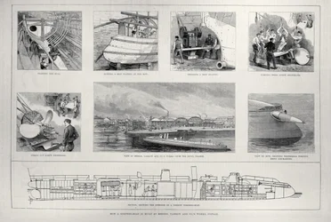 Como um barco de torpedos é construído nas obras de Yarrow e Co., Poplar, de &39;The Illustrated London News&39;, 27 de março de 1886