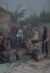 Companhia Hudson Bay, posto comercial em meados do século XIX, final do século XIX (gravura)