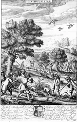 Caçando a lontra, de "recreação do cavalheiro" publicada por Richard Blome, 1686