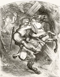 Ilustração em homenagem a J. Tenniel para o poema &39;The Blasphemer&39;s Warning&39;, de &39;The Ingoldsby Legends ou Mirth and Marvels&39;, de Thomas Ingoldsby, publicado em 1865