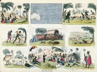 Ilustrações da Austrália e Polinésia, de um livro de geografia
