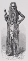 Faquir indiano, de The History of Mankind, Vol.III, do Prof. Friedrich Ratzel, 1898