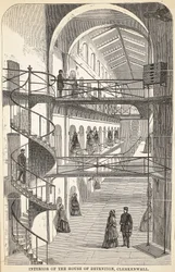 Interior da casa de detenção, Clerkenwell, ilustração das prisões criminosas de Londres e cenas da vida da prisão por Henry Mayhew e por John Binny, bar. 1862