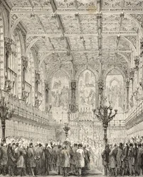 Interior da Câmara dos Lordes, de "A História Nacional e Nacional da Inglaterra", de William Hickman Smith Aubrey (1858-1916) publicou Londres, c.1890