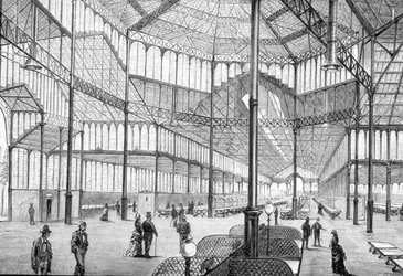 Interior do recentemente concluído Borne Market, Barcelona, no final do século XIX (gravura)