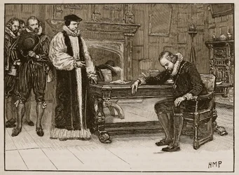 Entrevista entre Bacon e a deputação dos Lordes, ilustração de Cassells Illustrated History of England (foto em sépia)