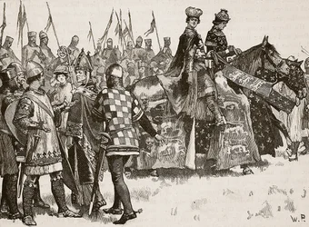Entrevista entre Becket e King Henry, ilustração de Cassells Illustrated History of England (foto em sépia)