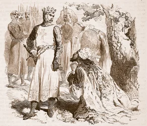 Isaac de Chipre implorando pela libertação de sua filha, ilustração da Cassells Illustrated History of England (foto em sépia)