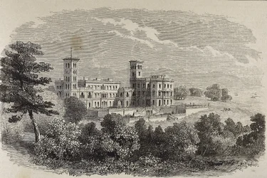 Ilha de Wight. Osborne House, a residência de verão da Rainha Vitória. Ilustração de 1880