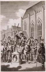 Jack Cades Rebellion em 1450: Cade se declara senhor da cidade de Londres em London Stone, Cannon Street, c.1770