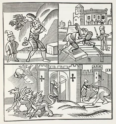 Jack e os gigantes, ilustração de Chap-livros do século XVIII por John Ashton, pub. 1882