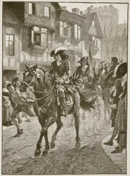 James entrando em Dublin depois da Batalha do Boyne, ilustração de Cassells Illustrated History of England (foto em sépia)