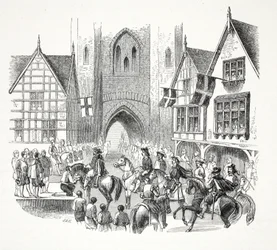 James the Firsts Entrada na cidade de Chester, pub. Século XIX (gravura em aço)