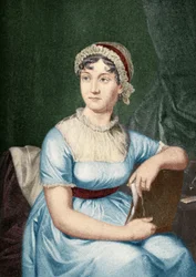 Jane Austen (1775-1817) ilustração de &39;Pequenas jornadas para as casas de mulheres famosas&39;, publicado em 1897 (posterior coloração)