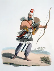 Janízaro da Arábia, de O traje militar da Turquia, 1830 (gravura à mão colorida e aquatinta)