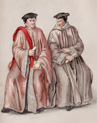 Juízes em suas vestes durante o reinado de Elizabeth I, de &39;Uma Breve História do Povo Inglês&39; por JR Green, publicado em 1893