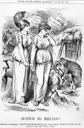 Justiça para a Irlanda !, gravada por Joseph Swain, de Punch, 17 de janeiro de 1880