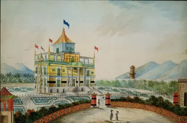 La Favorita ou Palazzo Cinese, Palermo, projetado por Marvuglia e Giuseppe Patricola para o rei Fernando IV, c.1815 (wc no papel)