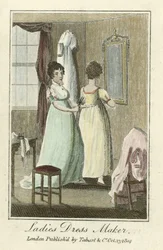 Senhoras Dress Maker, pub. 1804 (gravura a cores)